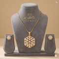 The Geo Edit - Modern Gold Hexagonal CZ Pendant & Stud Set (24 Carat Gold Plated)
