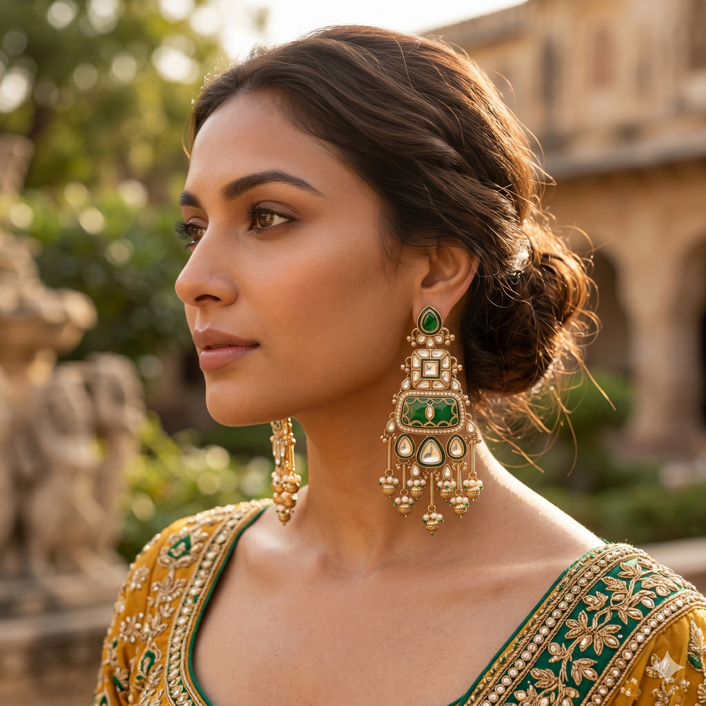 Imperial Emerald & Kundan Tiered Chandelier Earrings