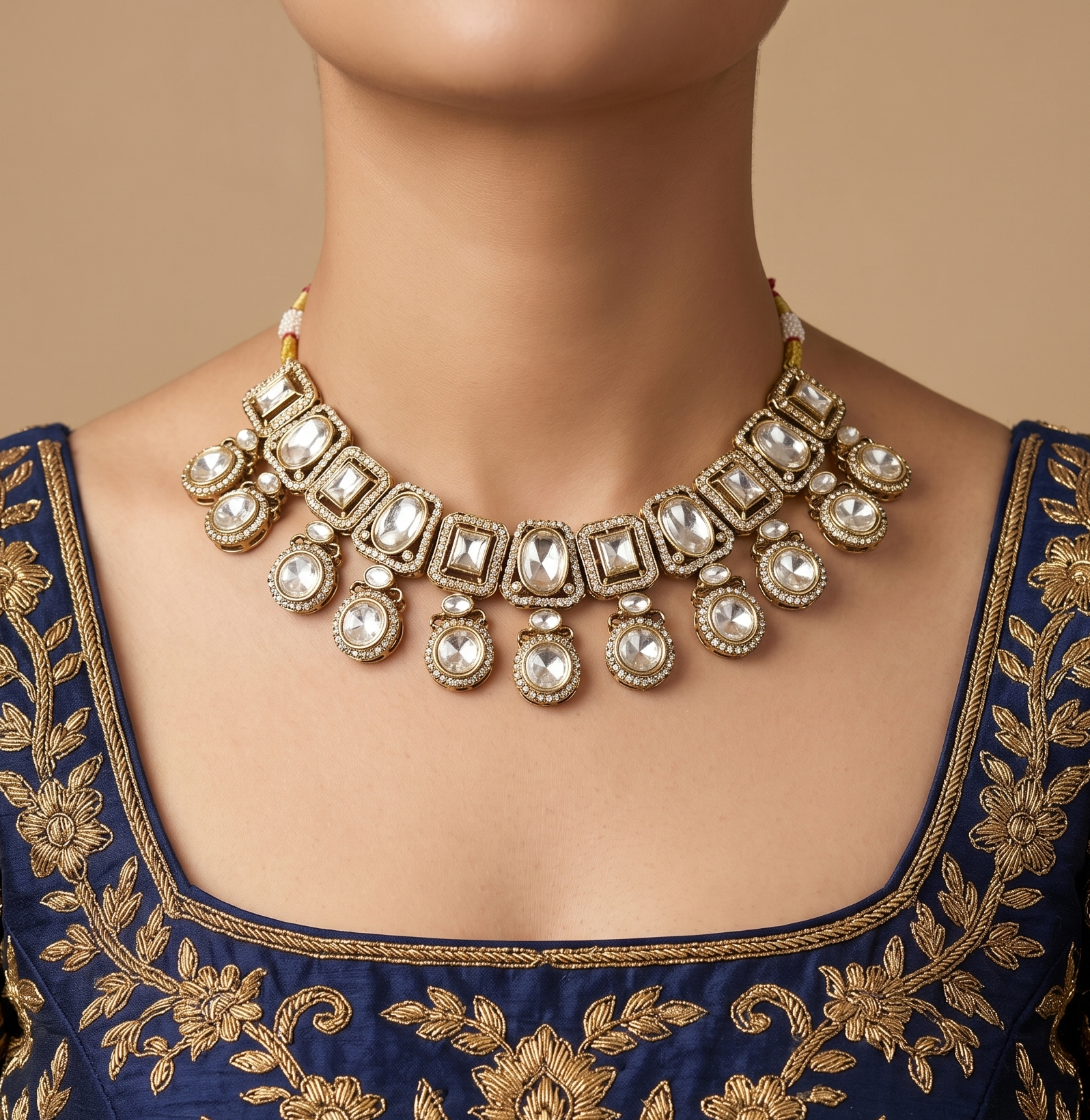 Noor-e-Polki Set- Polki Choker with Crescent Chandbalis & Maang Tikka (Model Look)