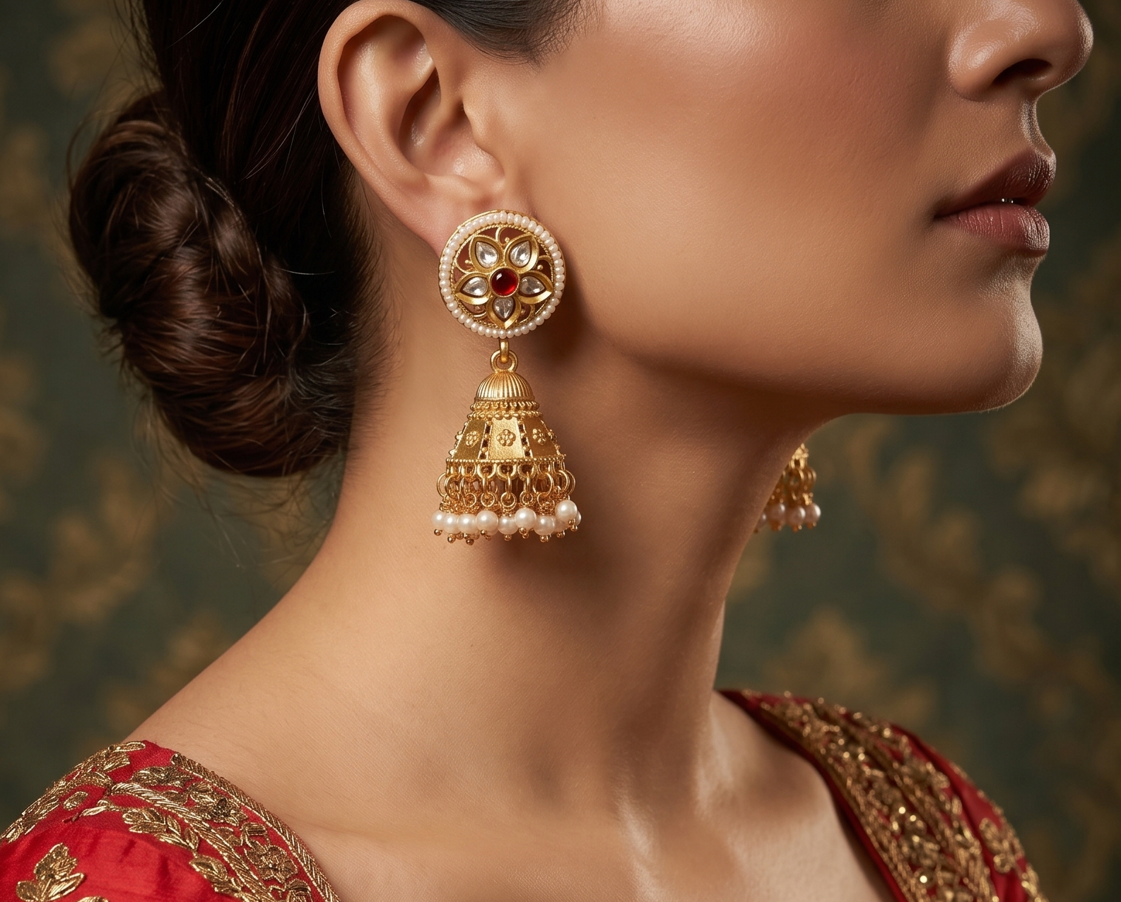 Noor-e-Nikaah - Kundan Pearl Choker with Jhumka & Teardrop Pendants