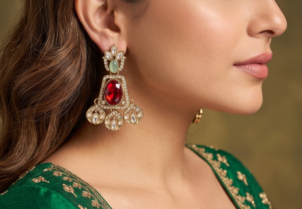 Panchratna - Multicolour Gemstone Polki Necklace Set with Maang Tikka