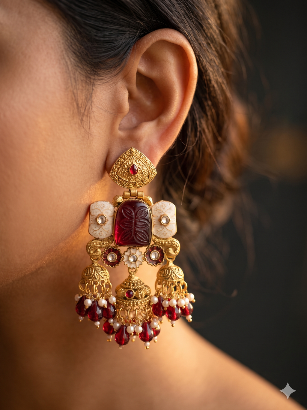Vintage Temple-Style Carved Jhumka Earrings
