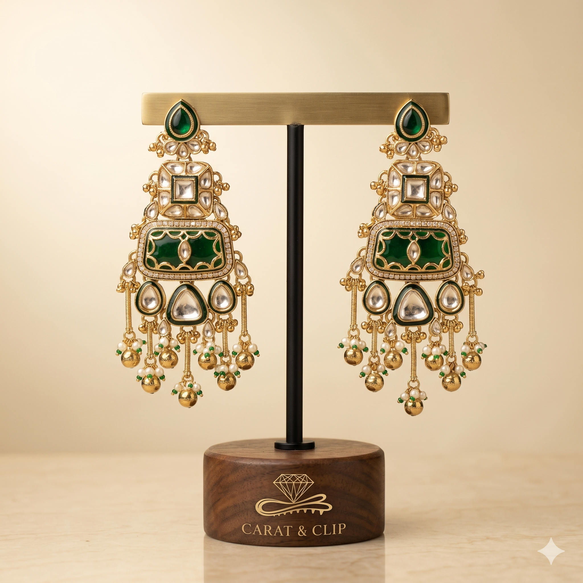 Imperial Emerald & Kundan Tiered Chandelier Earrings
