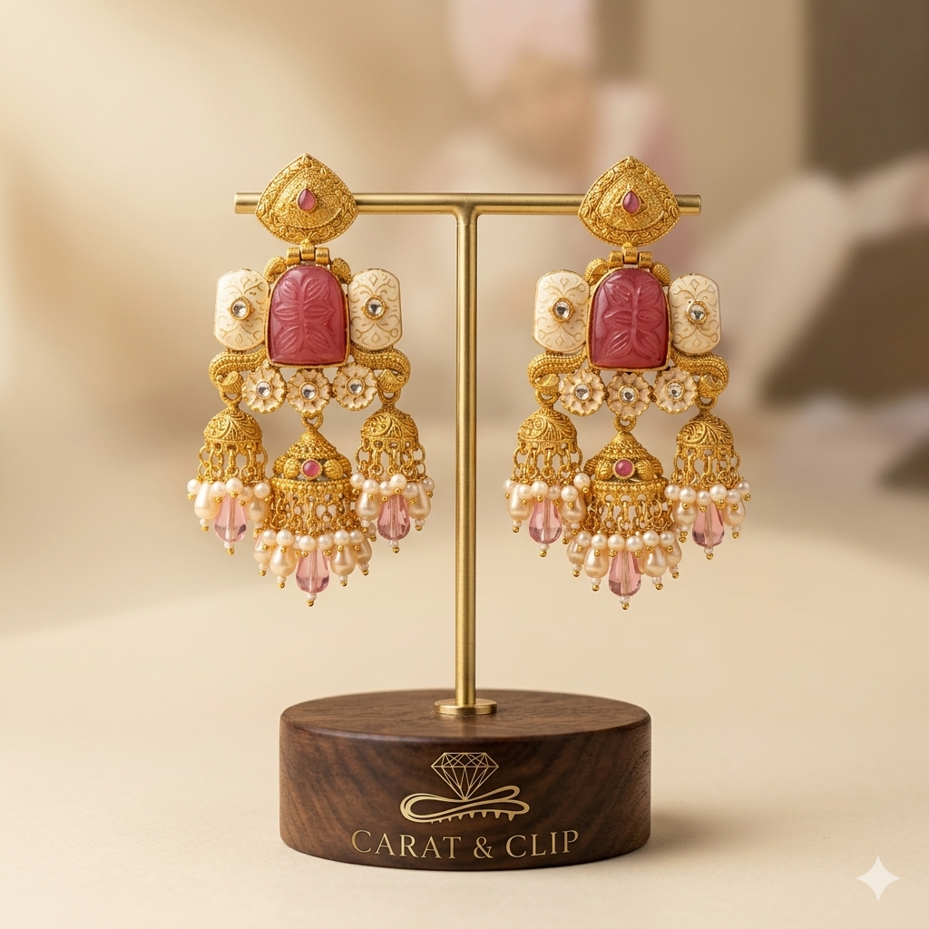 Heritage Rose Carved Jhumka Earrings