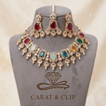 Panchratna - Multicolour Gemstone Polki Necklace Set with Maang Tikka