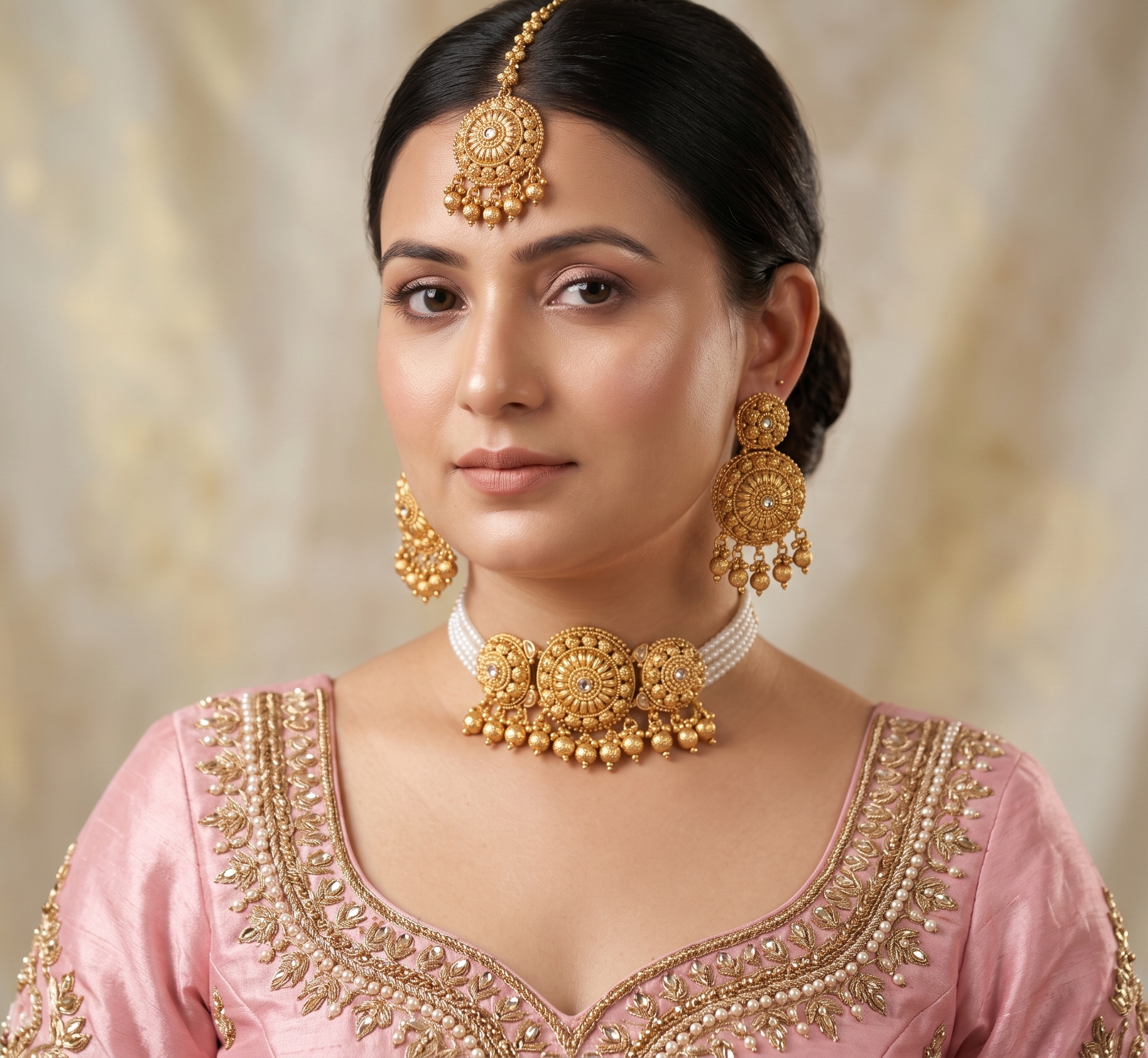 Sone Ki Dastaan Antique - Gold Pearl Choker with Chandbalis & Maang Tikka