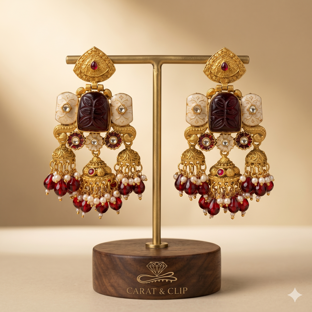 Vintage Temple-Style Carved Jhumka Earrings