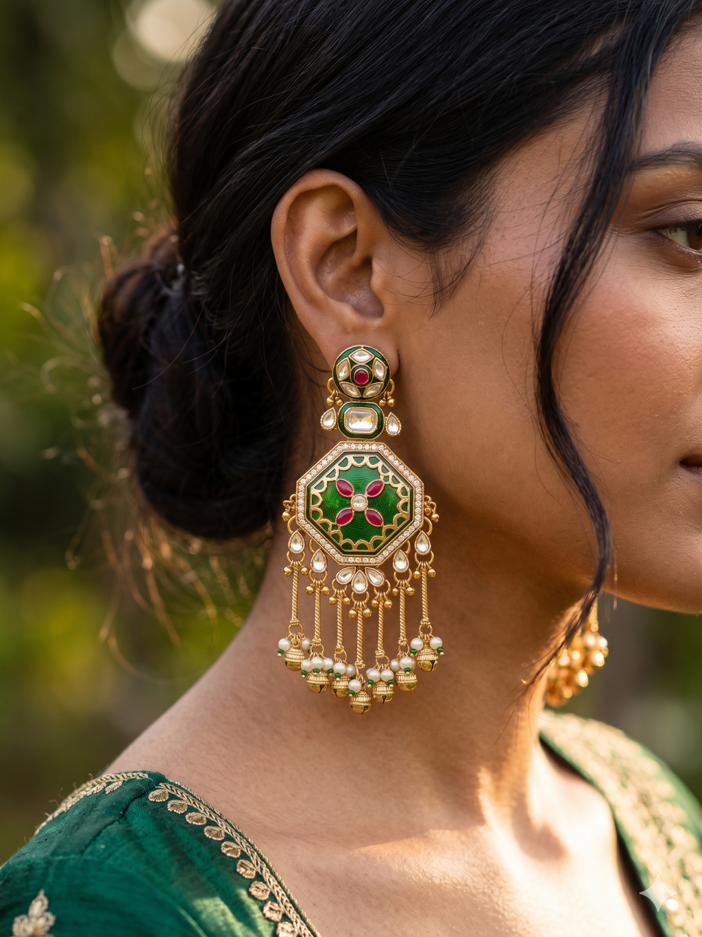Regal Octagonal Meenakari & Kundan Tassel Earrings