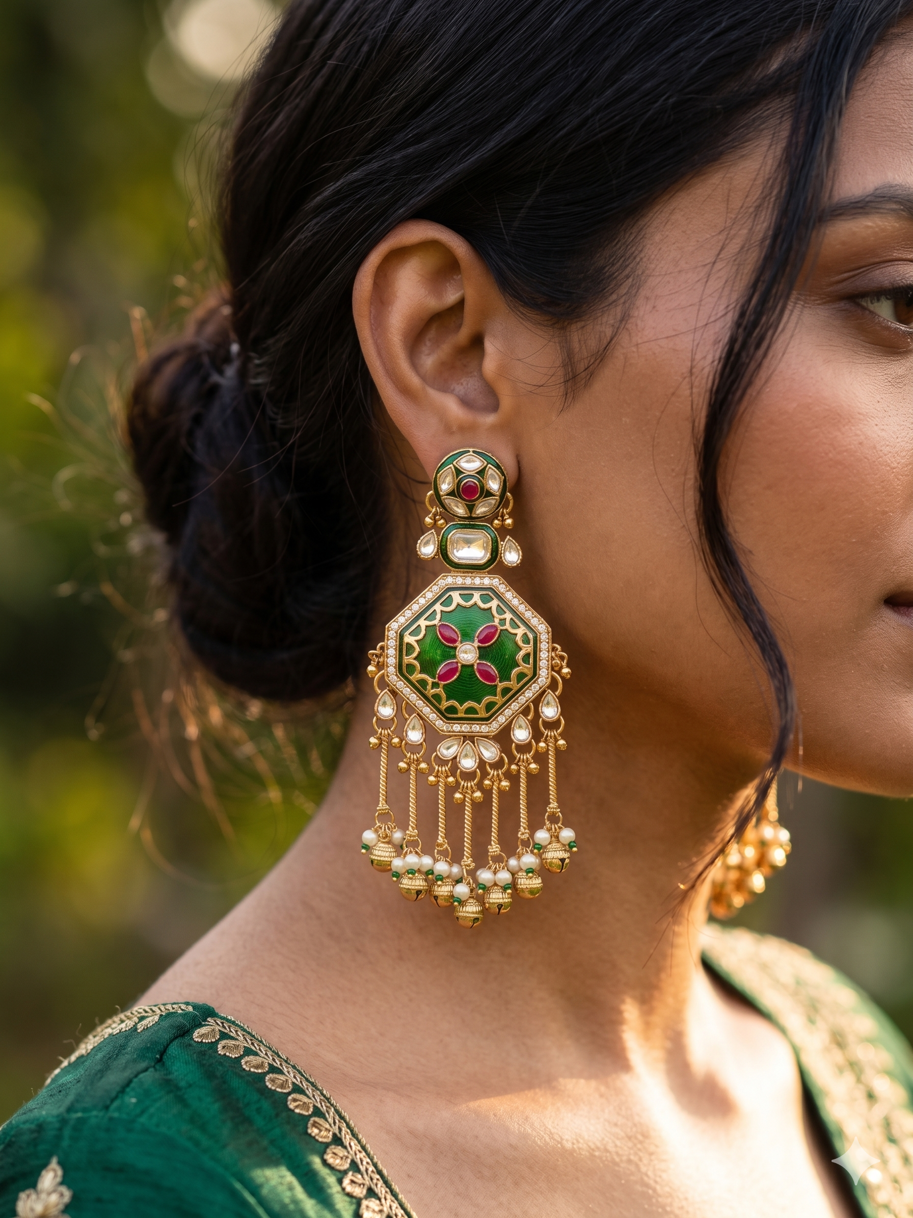 Regal Octagonal Meenakari & Kundan Tassel Earrings