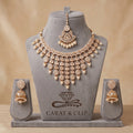 Sheesh Mahal Bride - Heavy Polki Bridal Necklace with Pearl Cascades & Maang Tikka