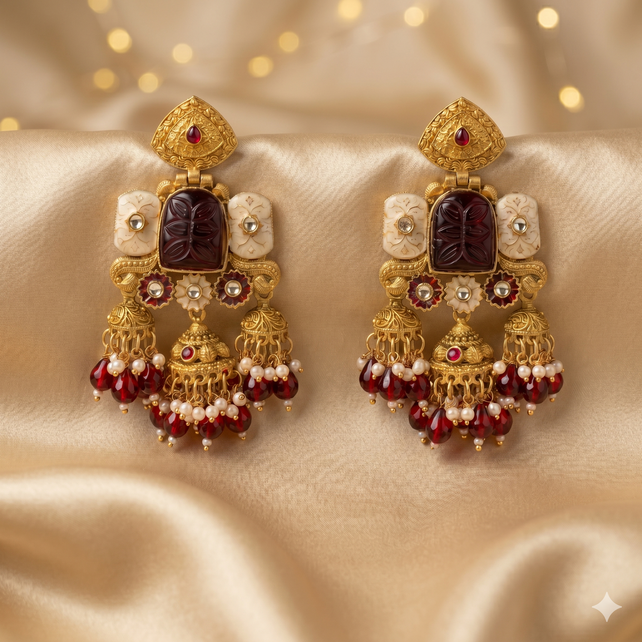 Vintage Temple-Style Carved Jhumka Earrings