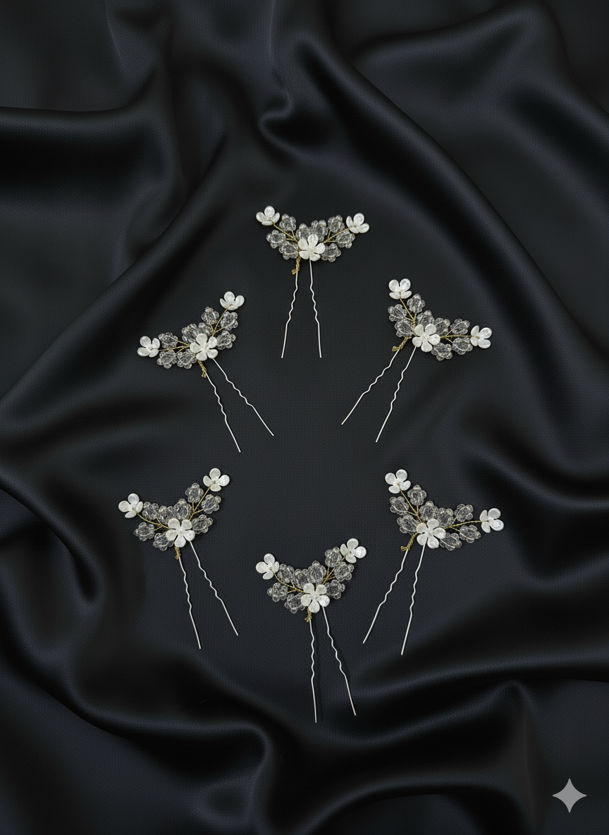 Ethereal Crystal Gold Floral Hair Pins