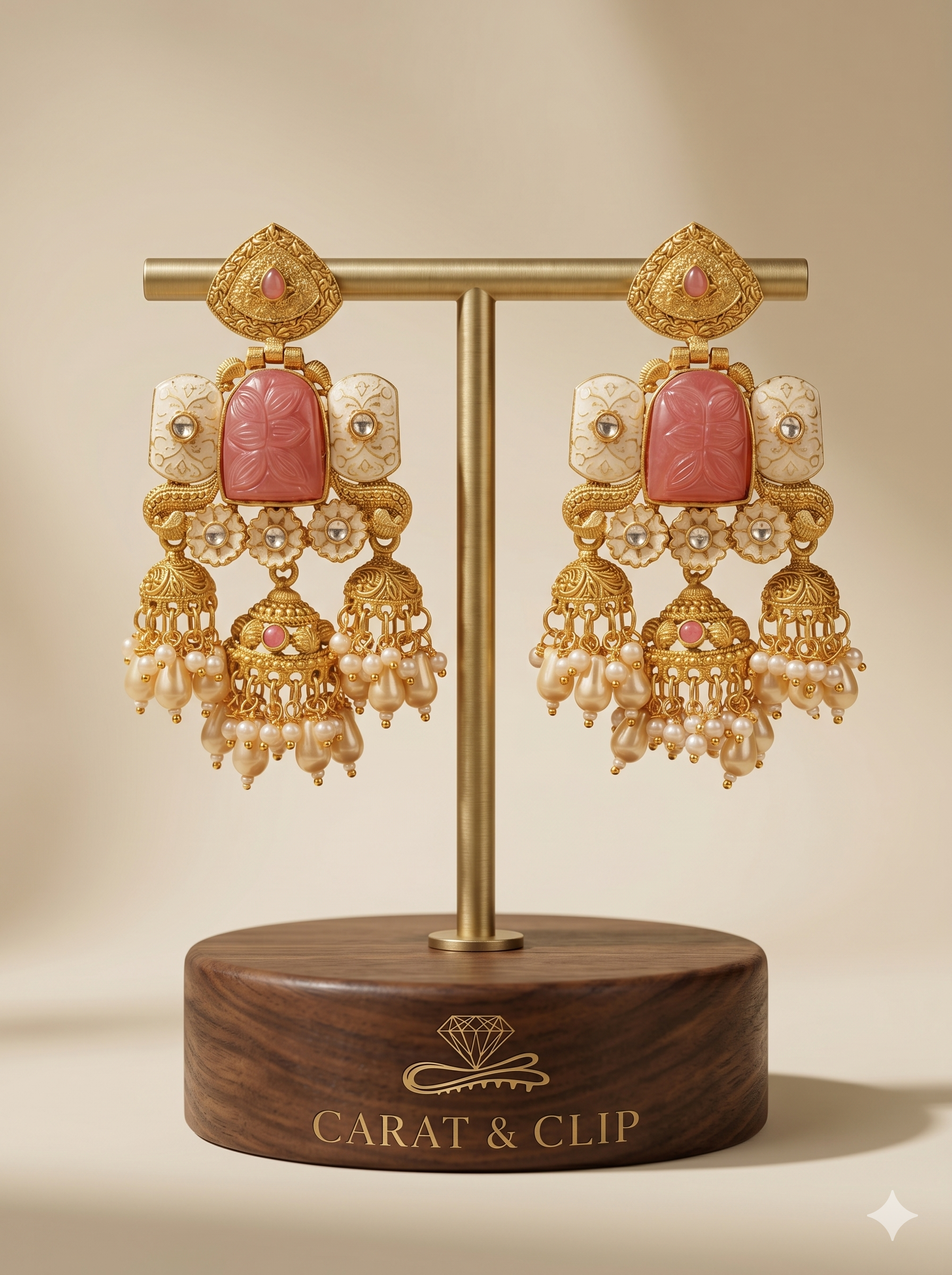 Heritage Rose Carved Jhumka Earrings