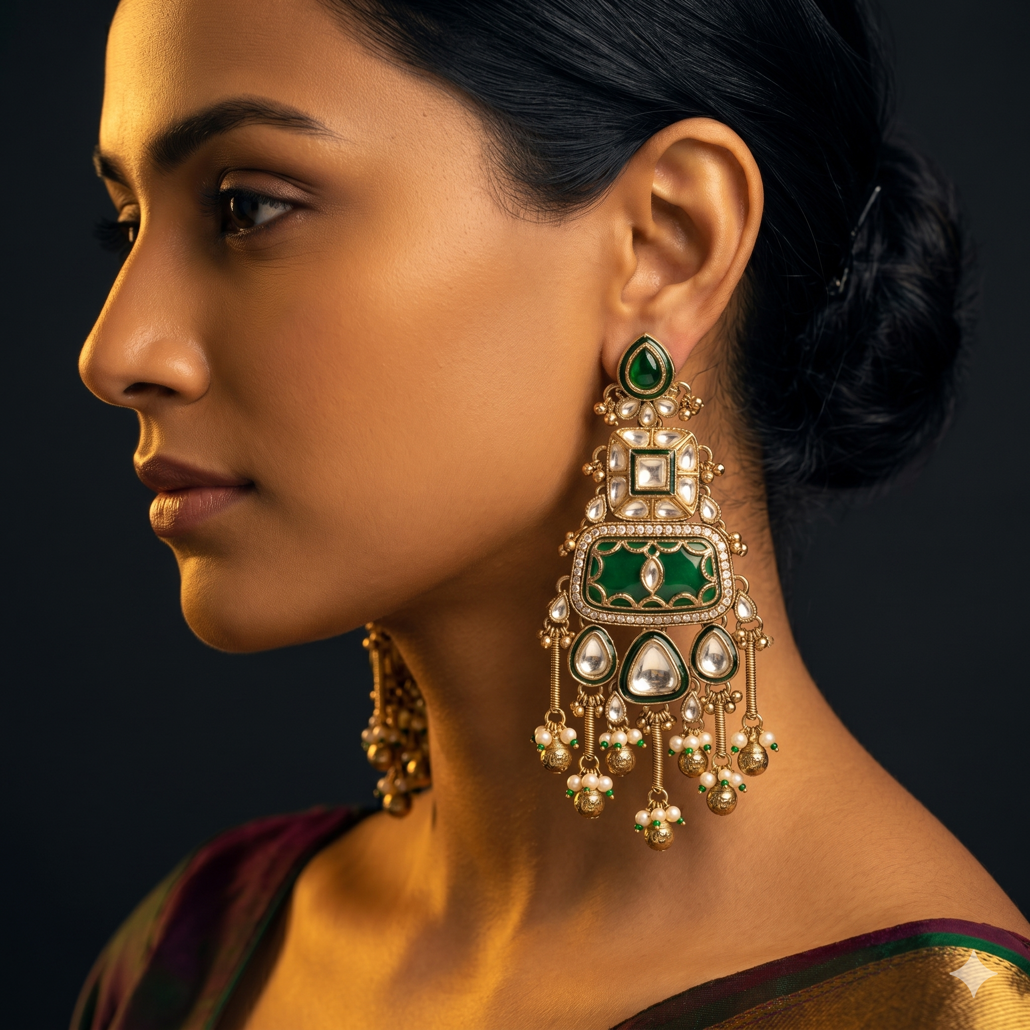 Imperial Emerald & Kundan Tiered Chandelier Earrings