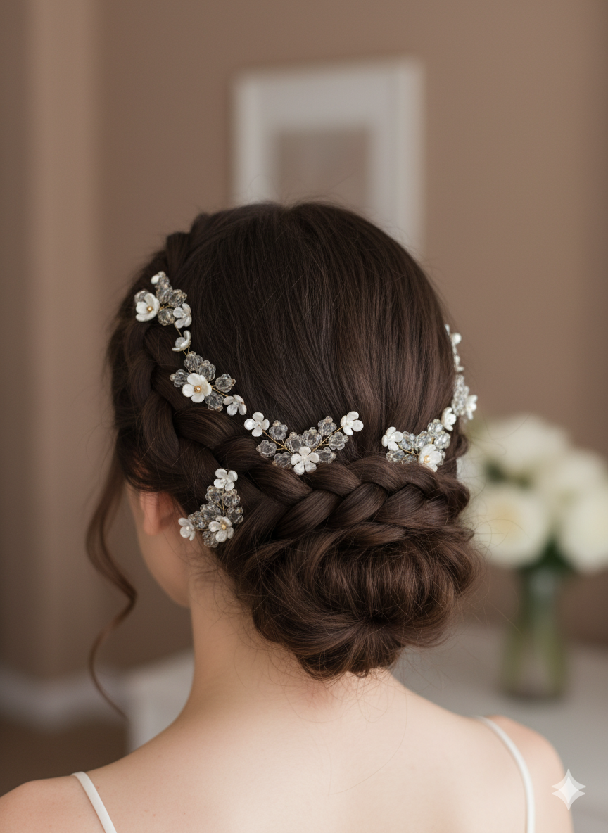 Ethereal Crystal Gold Floral Hair Pins
