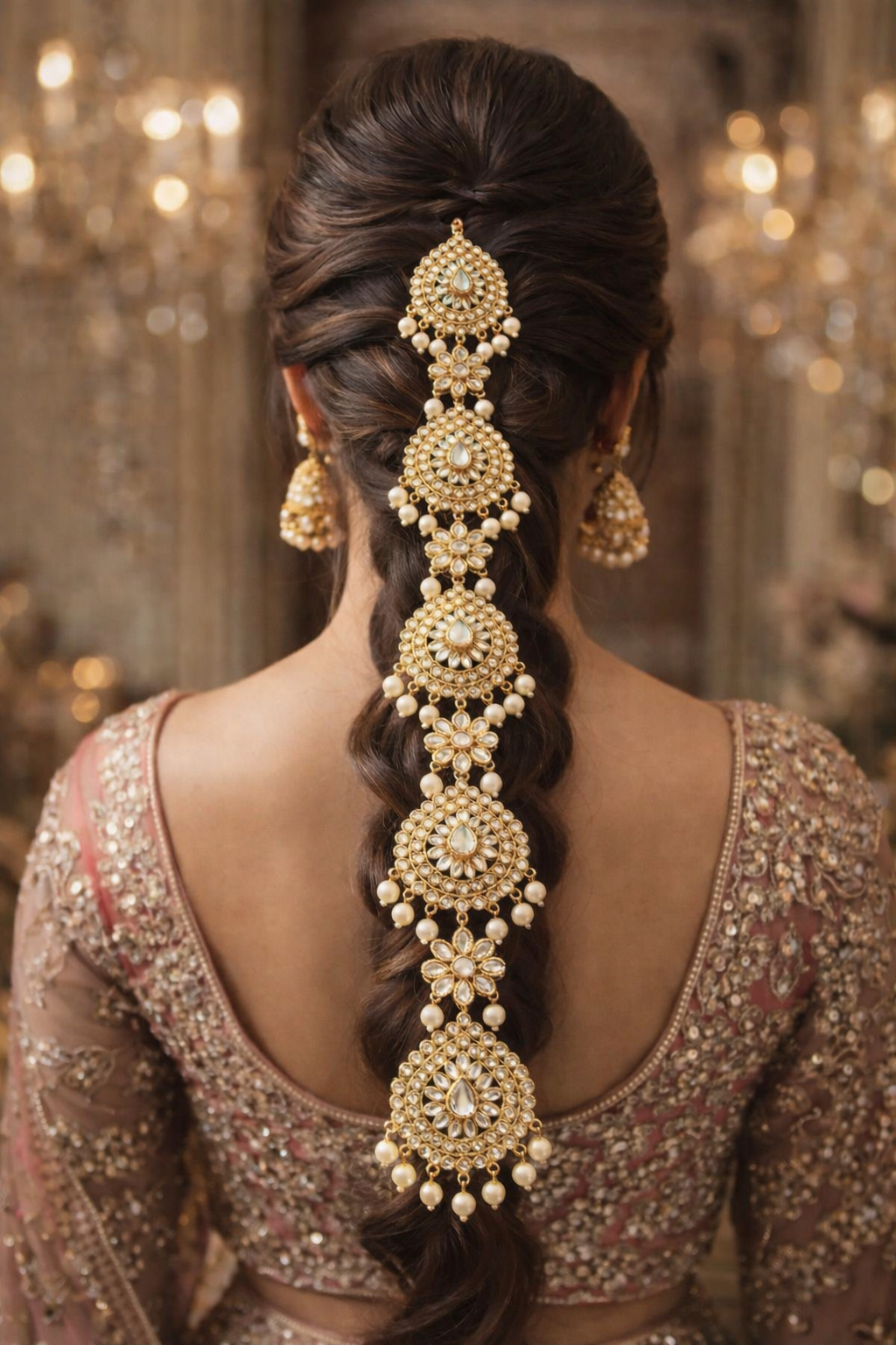Royal Kundan & Pearl Bridal Braid Accessory