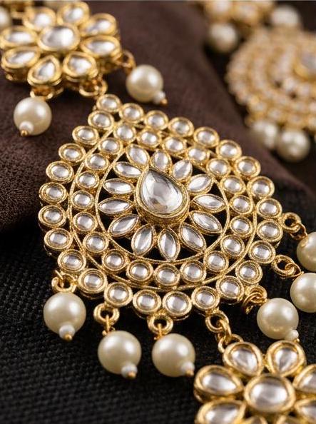 Royal Kundan & Pearl Bridal Braid Accessory