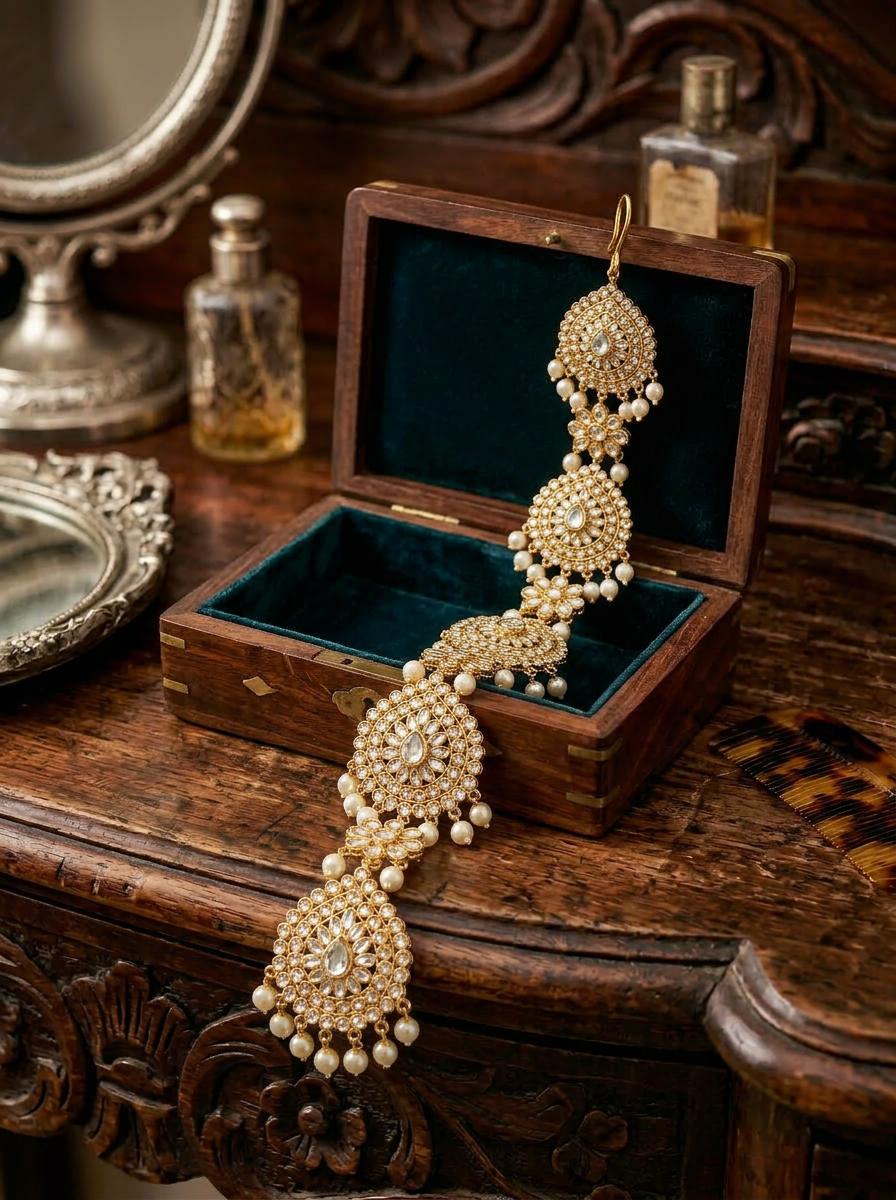 Royal Kundan & Pearl Bridal Braid Accessory