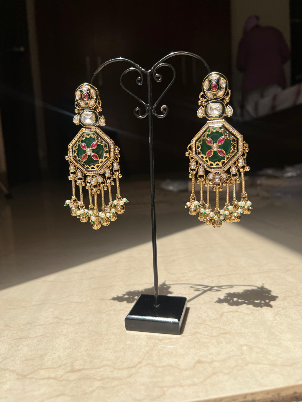 Regal Octagonal Meenakari & Kundan Tassel Earrings