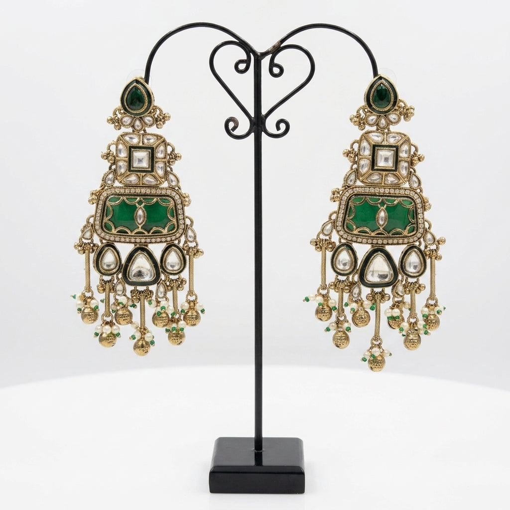 Imperial Emerald & Kundan Tiered Chandelier Earrings