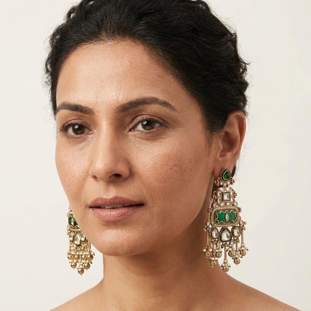 Imperial Emerald & Kundan Tiered Chandelier Earrings