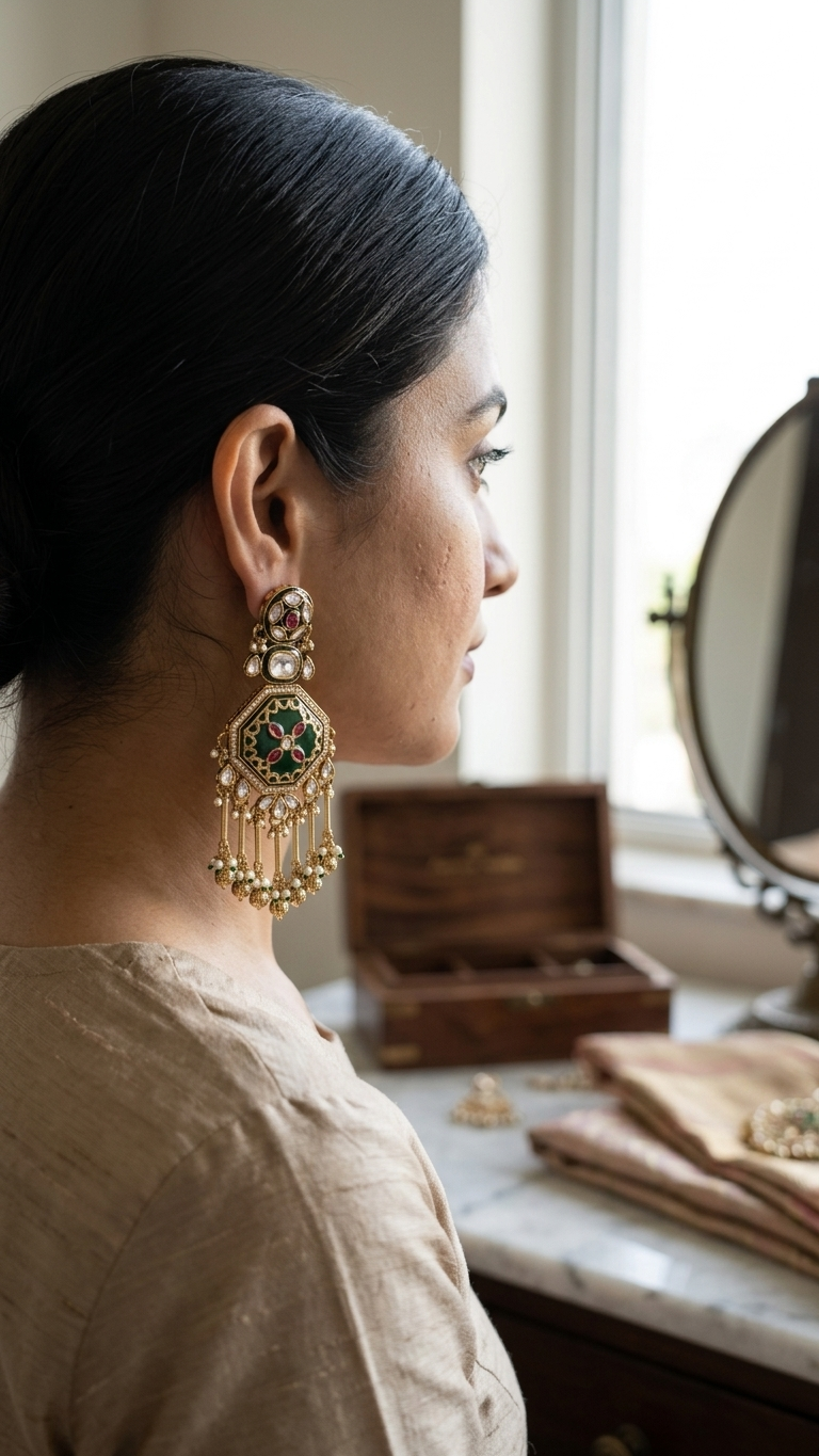 Regal Octagonal Meenakari & Kundan Tassel Earrings