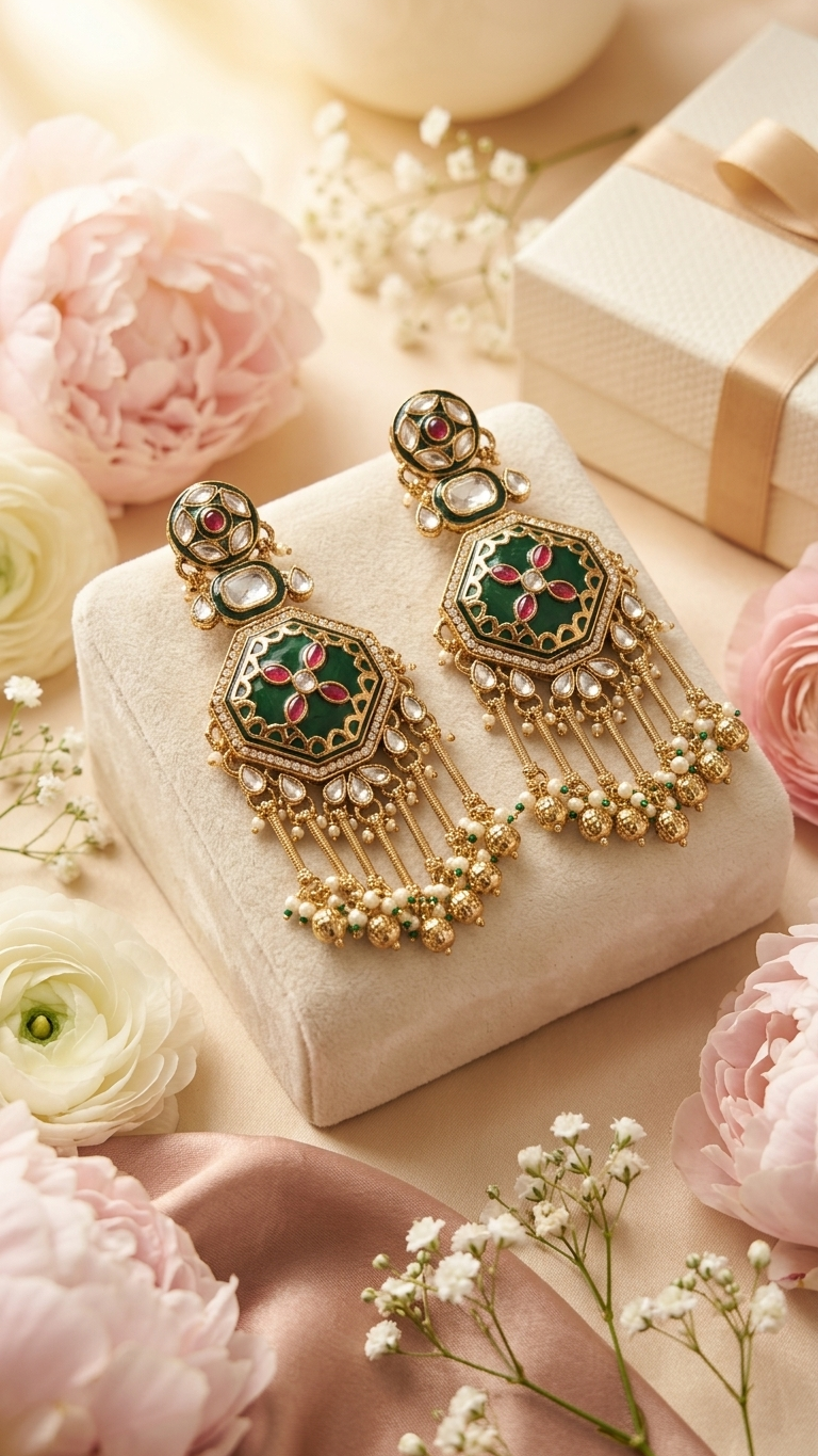 Regal Octagonal Meenakari & Kundan Tassel Earrings