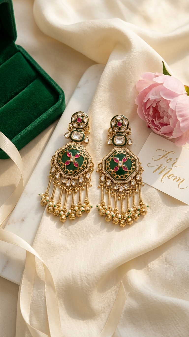 Regal Octagonal Meenakari & Kundan Tassel Earrings