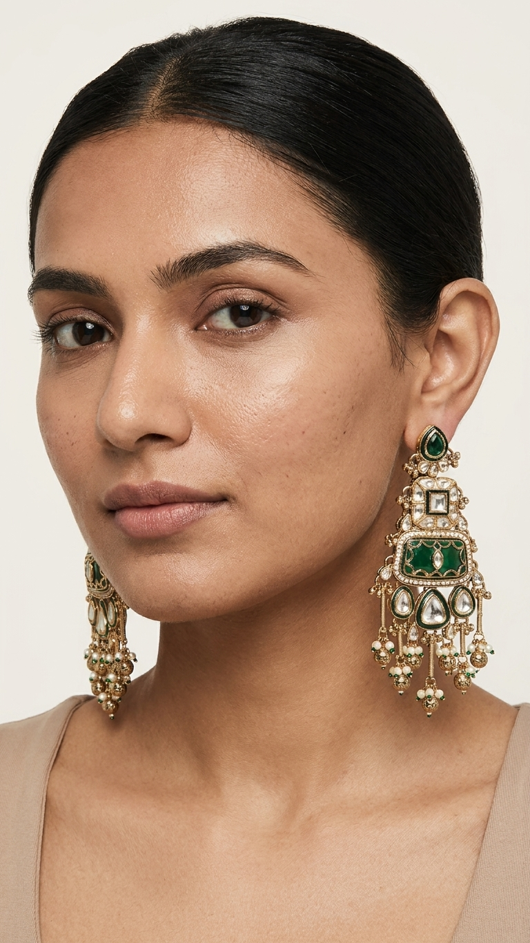 Imperial Emerald & Kundan Tiered Chandelier Earrings