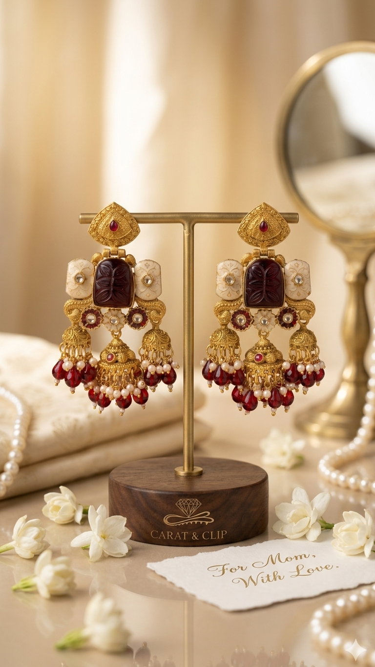 Vintage Temple-Style Carved Jhumka Earrings