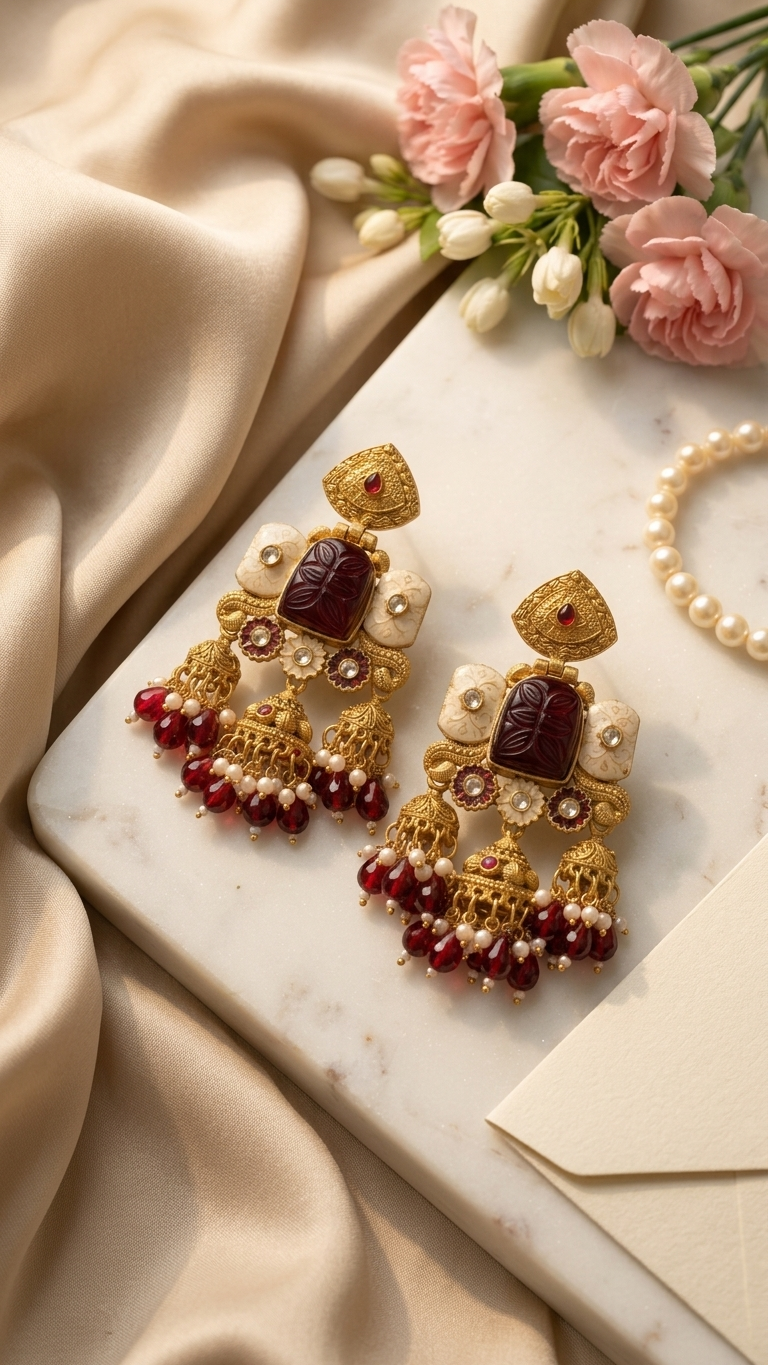 Vintage Temple-Style Carved Jhumka Earrings
