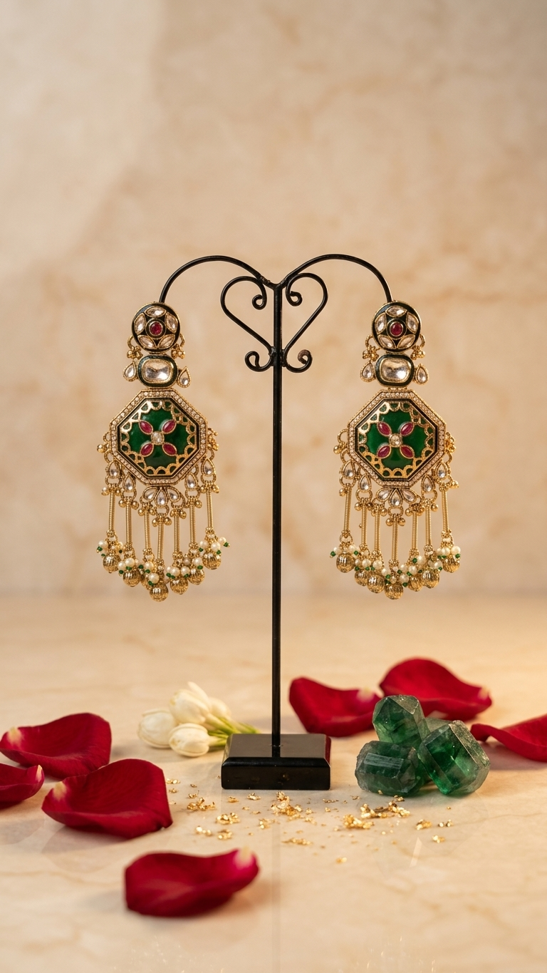 Regal Octagonal Meenakari & Kundan Tassel Earrings
